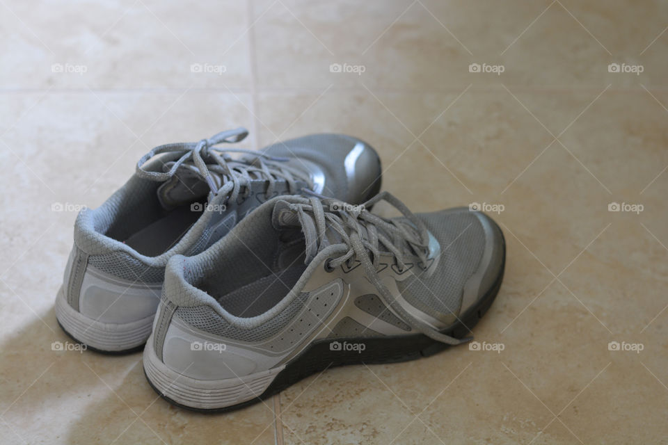 Speakers on the floor with copy space