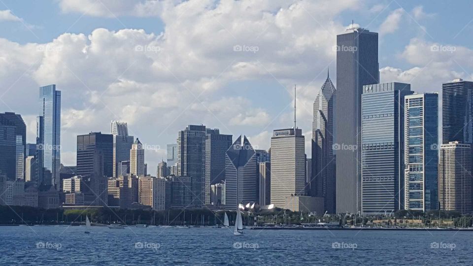 Windy city, 
Ones again I took this picture from my Samsung galaxy S6 Chicago 2016, beautiful view from water front I was lived in this city for many year ago honestly I didn't know the town that well and I would like to go back and explore the place and one thing I know it is windy and super cold in winter.