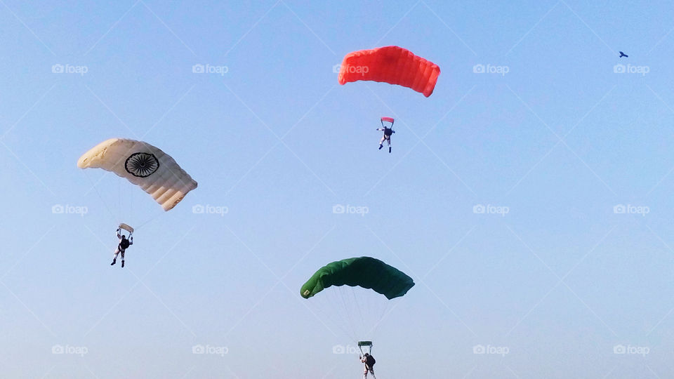 Indian army paratroopers creat Indian National flag in the sky.