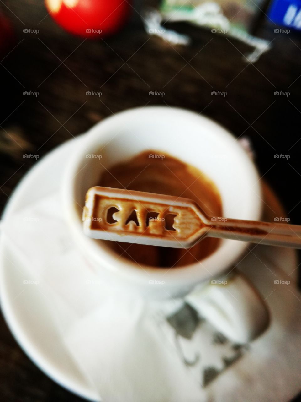 Coffee plastic spoon macro shot