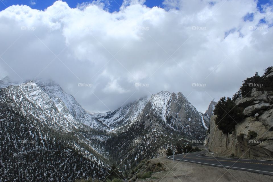 Whitney Portal Rd. In the Eastern Sierra of California looking towards Mt. Whitney, the tallest mountain in the lower 48