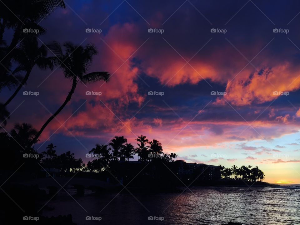 Tropical sky. Sunset sky at a popular resort on the Big Island of Hawaii.