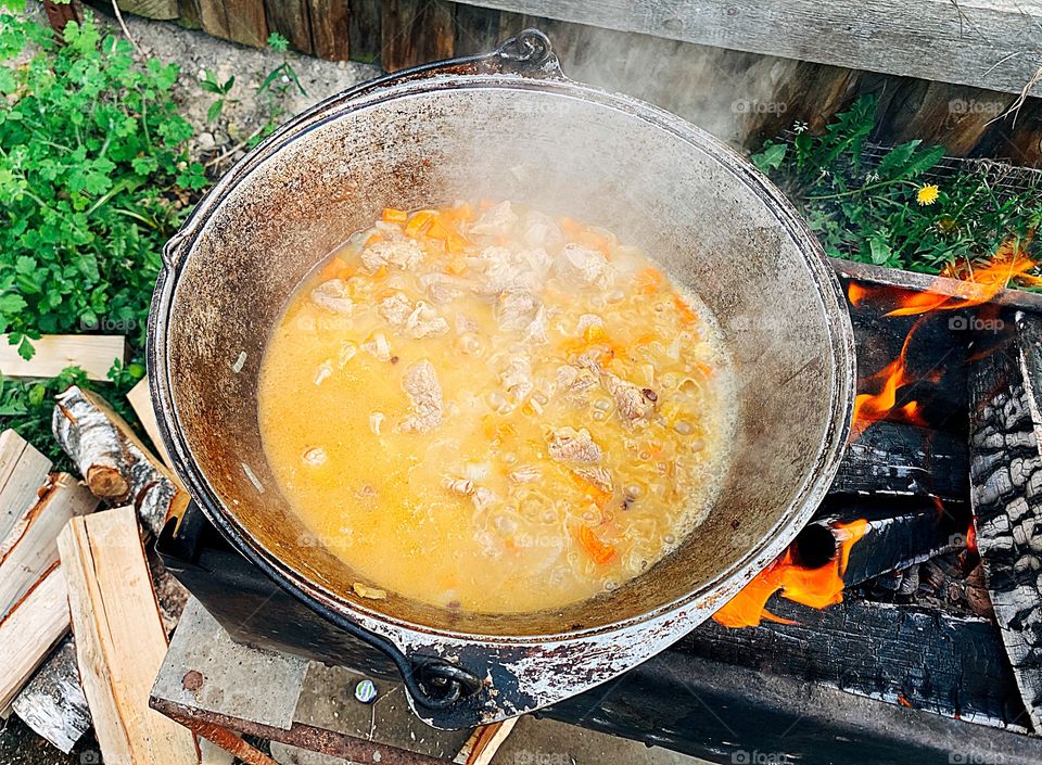 Cooking food on the campfire