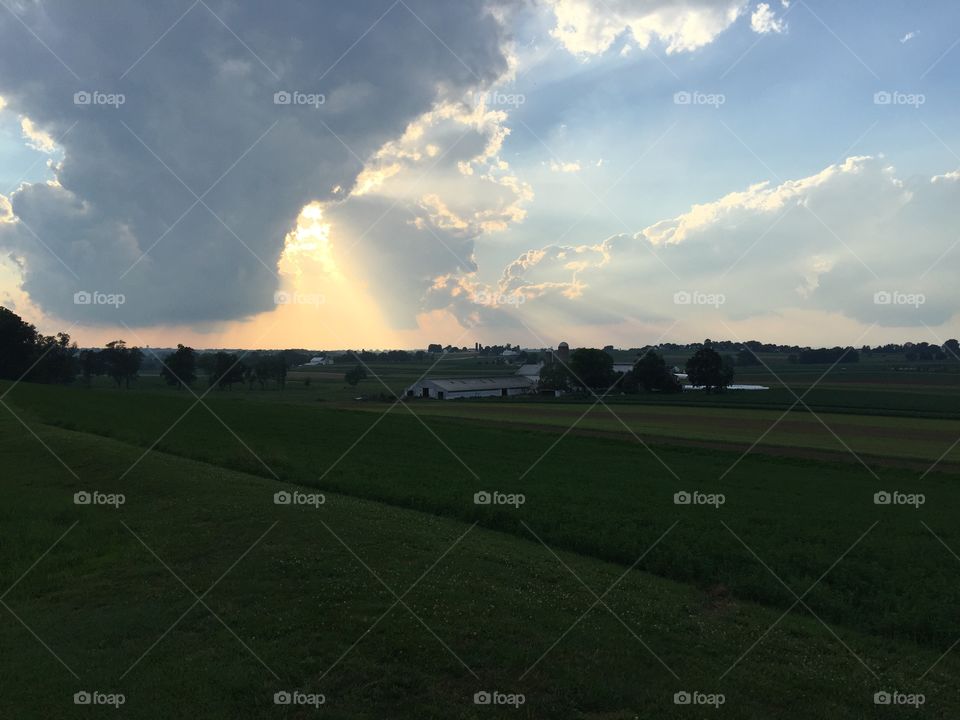 Sunset over farm 
