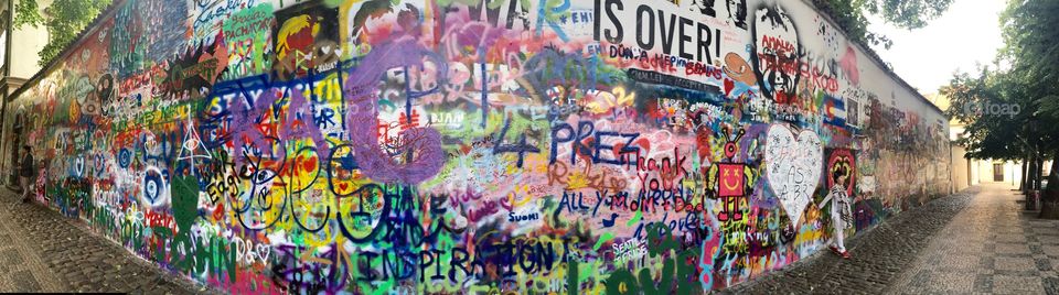 Lennon Wall in Prague Czech Republic. War is over, LOVE