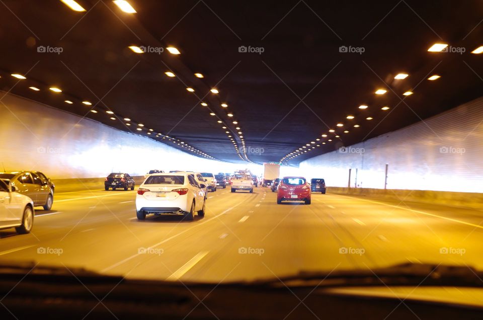 Driving through a tunnel.