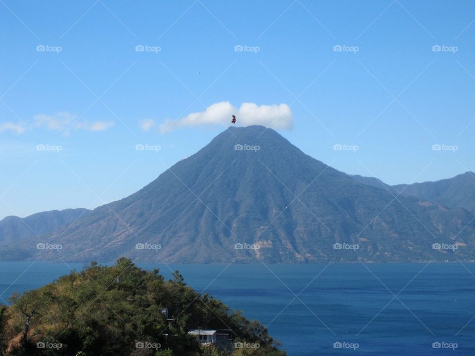 View of volcano mountain and lake atitlan