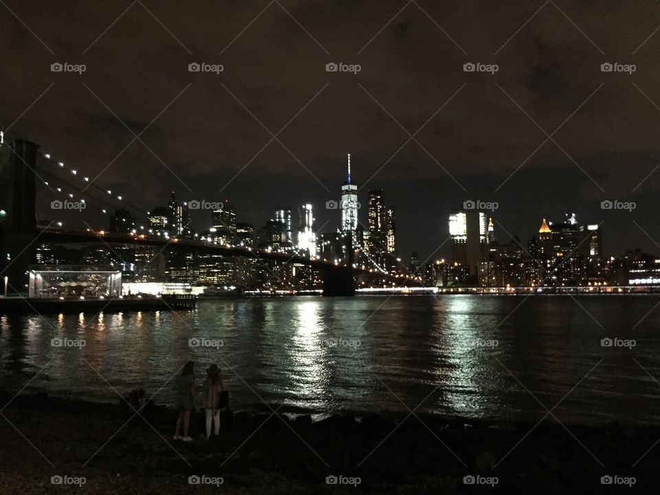 Two sisters looking at the New York Skyline 