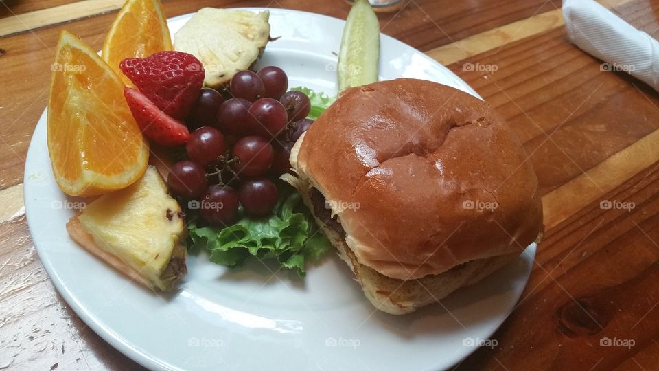 Burger and fruit
