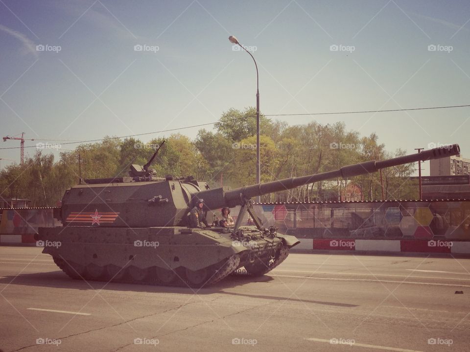 Russian army tank on a war vehicles parade in Moscow, Russia