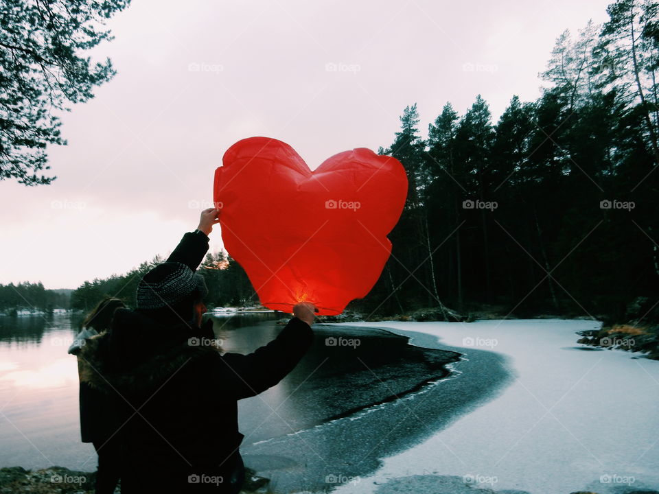 happy new Year with a heart shaped sky laterne