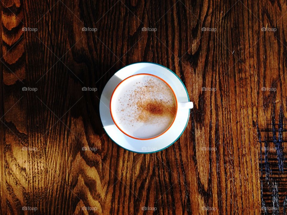 Hot chocolate on wooden table