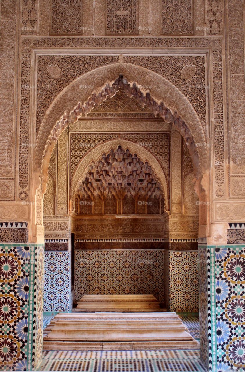Beautiful mosaic archway in Marrakech, Morocco 