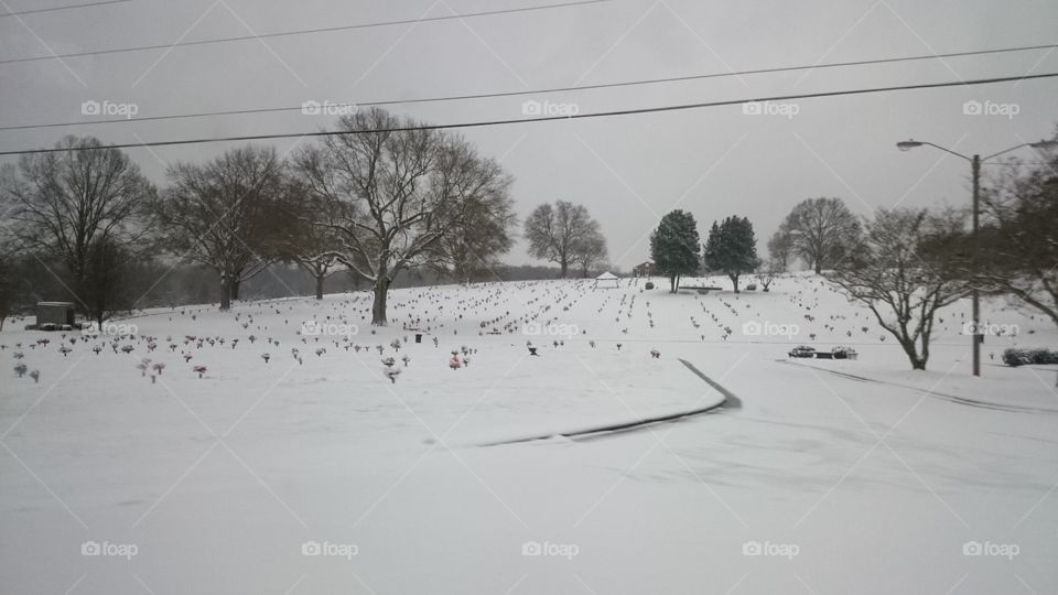 snow in cemetery