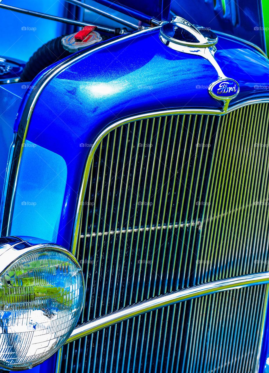 Classic Ford grill, beautiful blue paint job