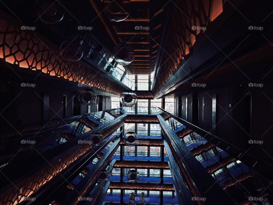 Lobby. This picture was taken from the elevator when I went for a breakfast in hotel where I stayed.  Antalia, Turkey. 