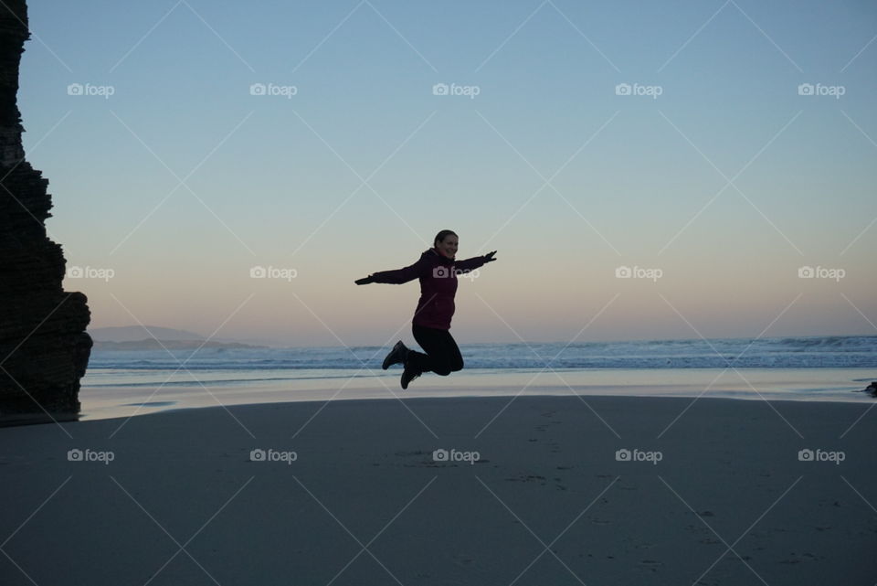 Sunrise#beach#colors#human#jump#sky