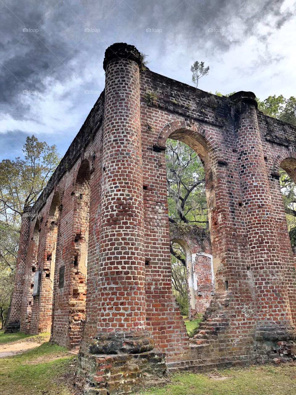 The Old Sheldon Church Ruins located in Yemassee South Carolina built 1745-1753. The parish was burned by the British during the Revolutionary War in 1779 then rebuilt in 1826 and burned again in 1865 by the Federal Army during the Civil War. 