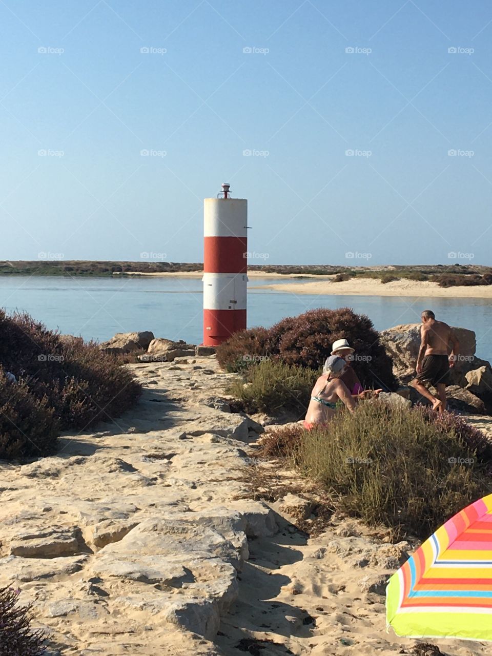 Striped with red and white