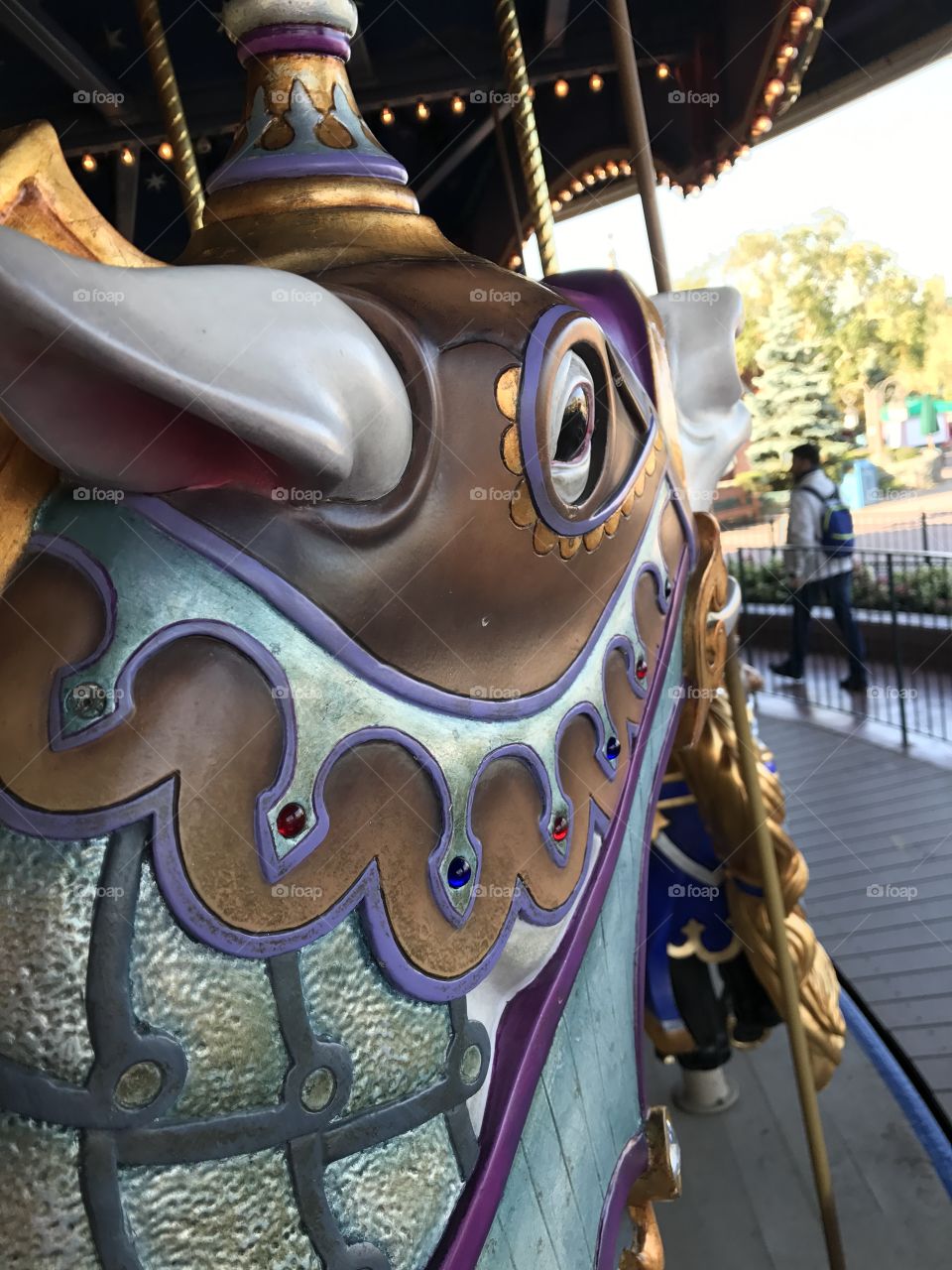 Closeup of a sparkling carousel horse. 