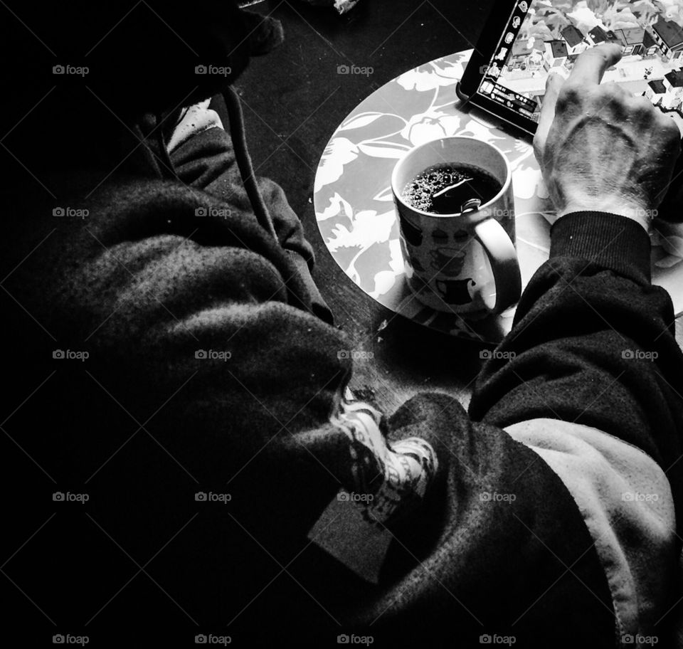 Morning coffee. Man drinking coffee