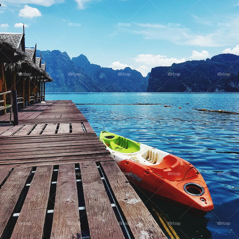 Floating resort on lake