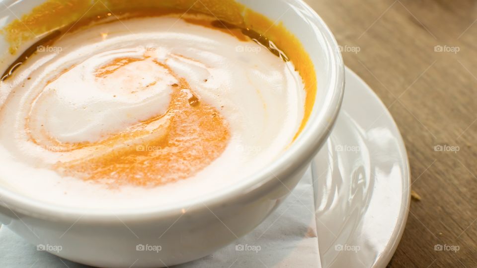 Autumn harvest carrot soup with crème fraîche 