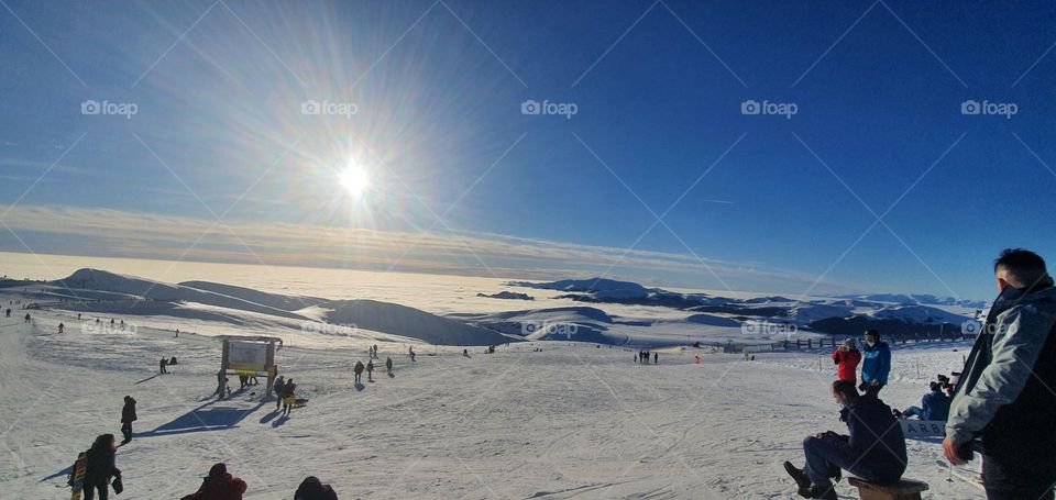 Sunny day, winter time to Carpathian mountains