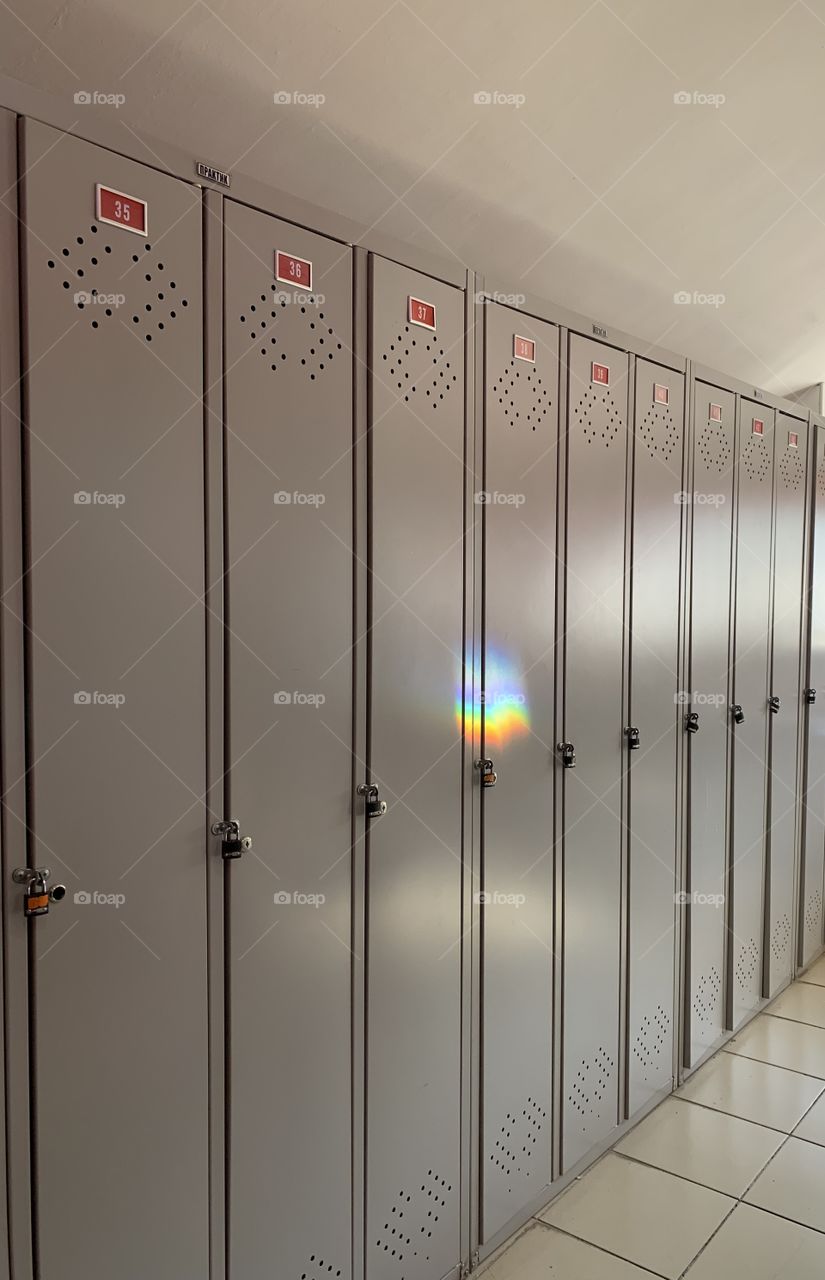 random rainbow. locker room in the gym
