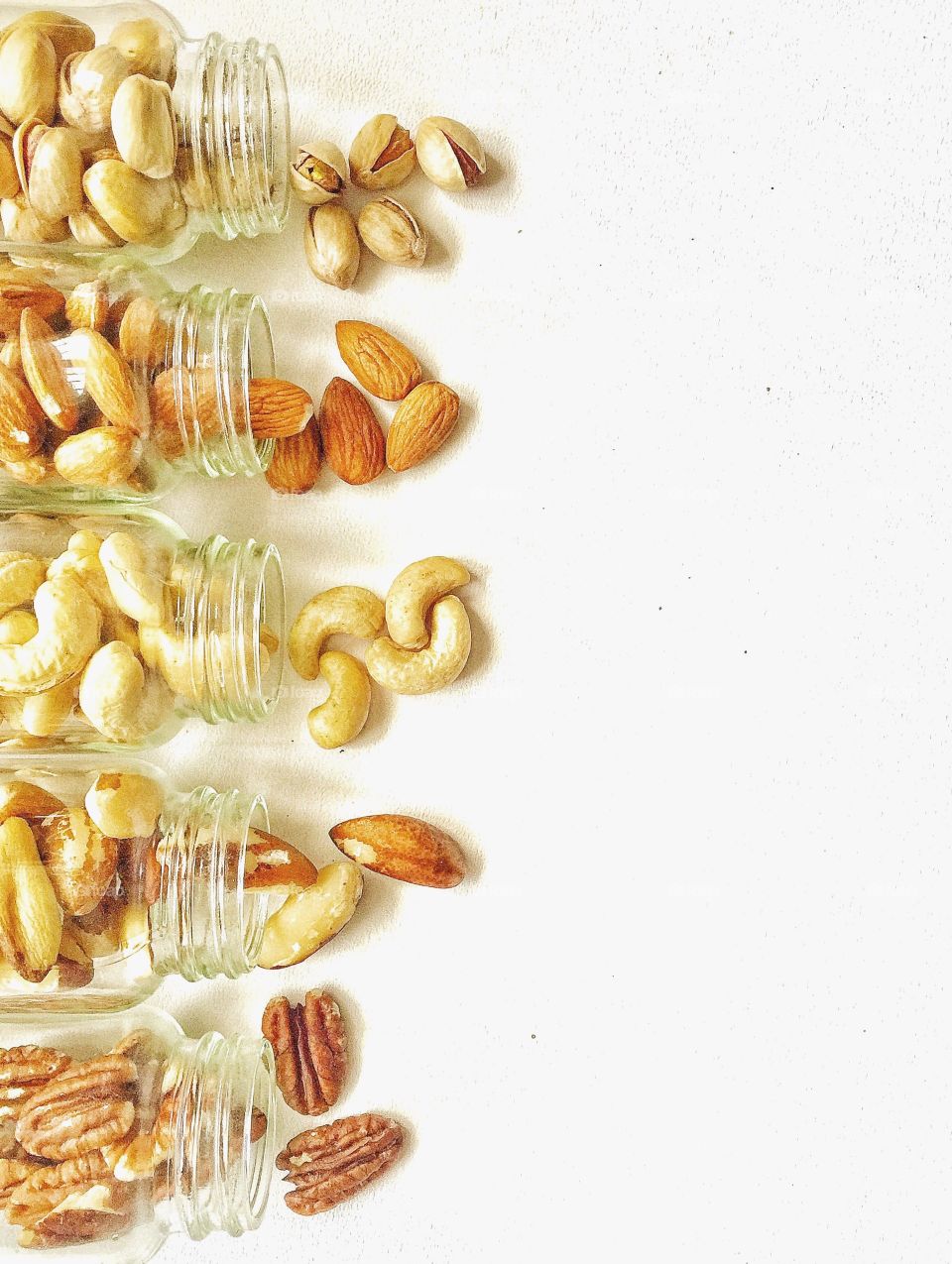 High angle view dry foods against white background