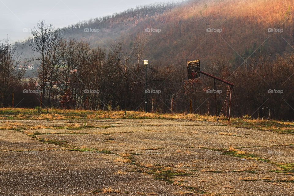 Abandoned basketball court