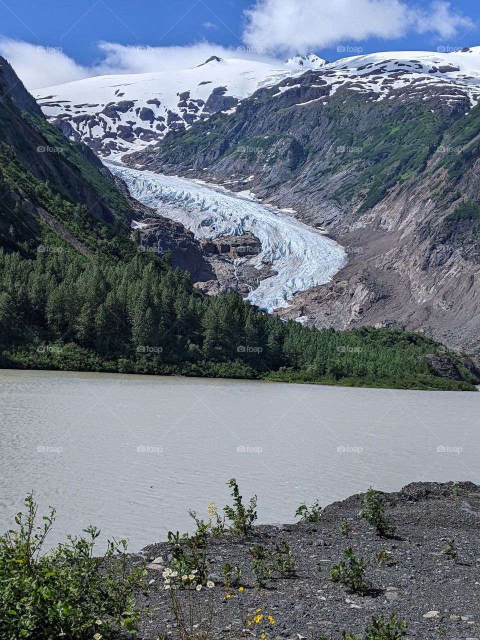 glacier tongue coming down the mountain
