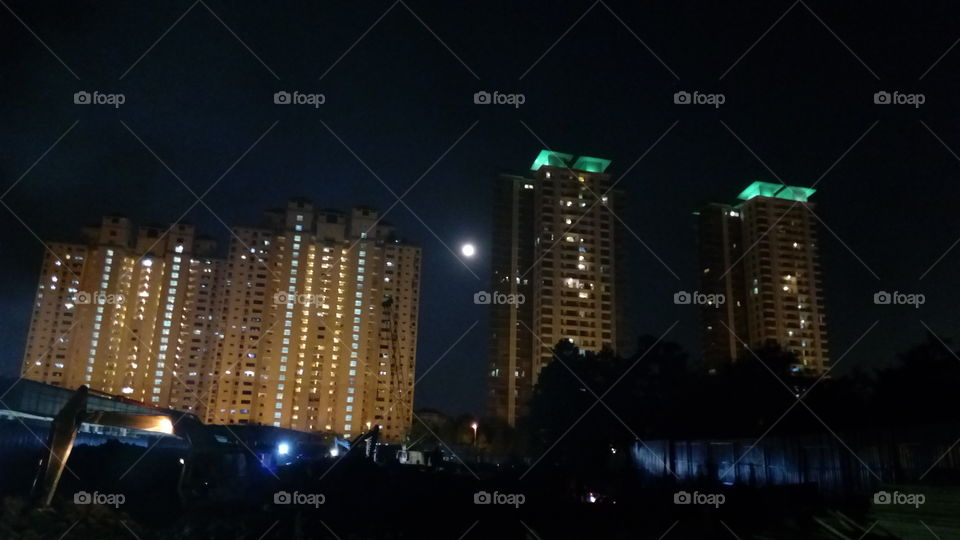 building and moon