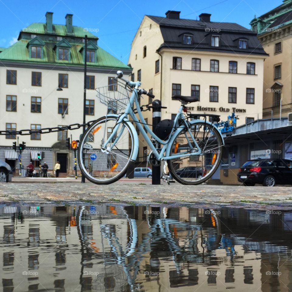 Blue bike. Bike reflection