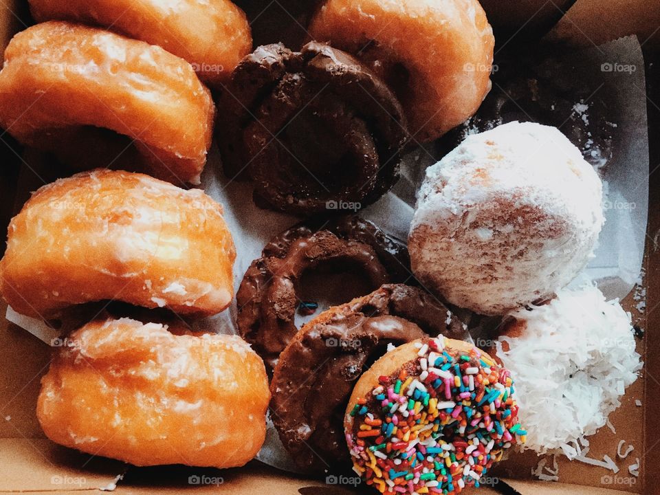 Assorted doughnuts in a box