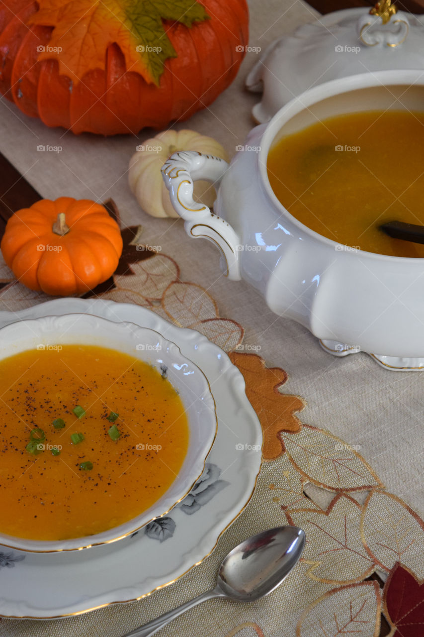 Pumpkin, Soup, No Person, Food, Cup