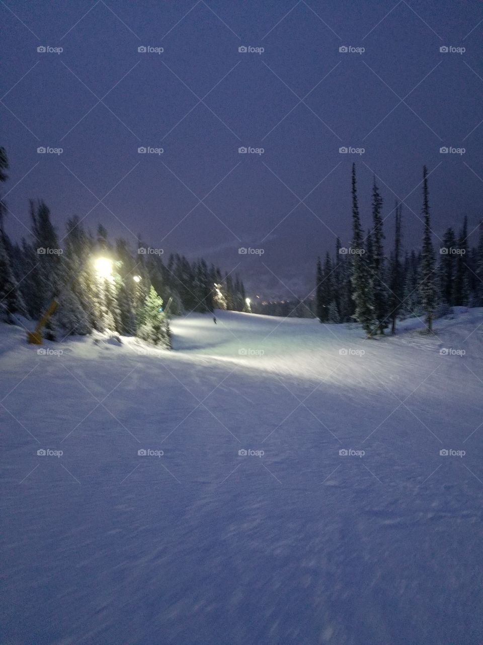Night skiing on mountain