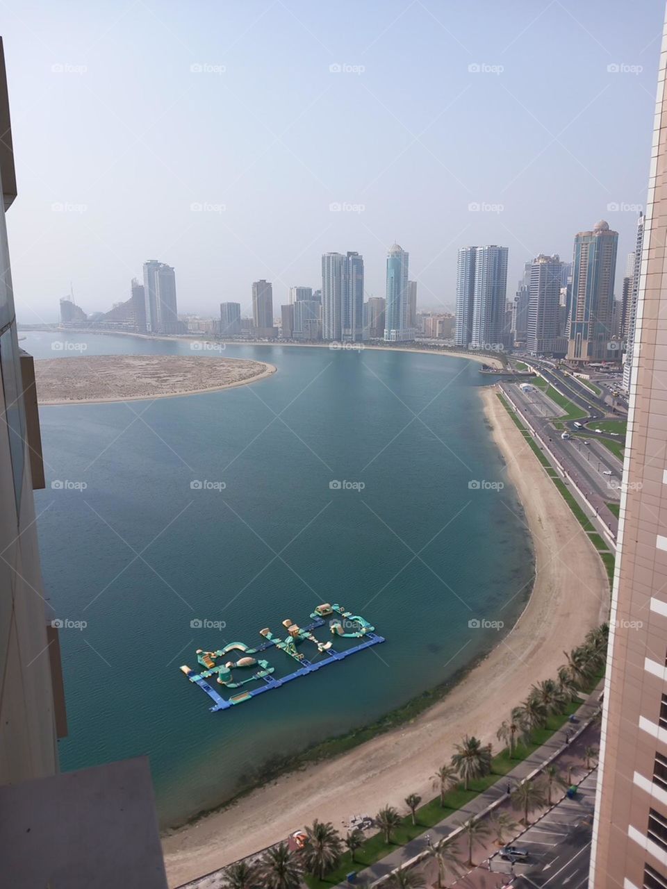 urban lake near building