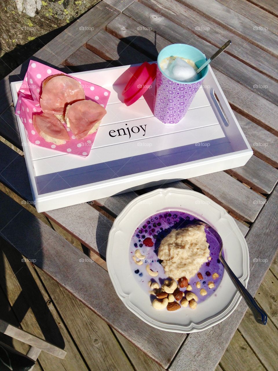 Tasty food on table with tray