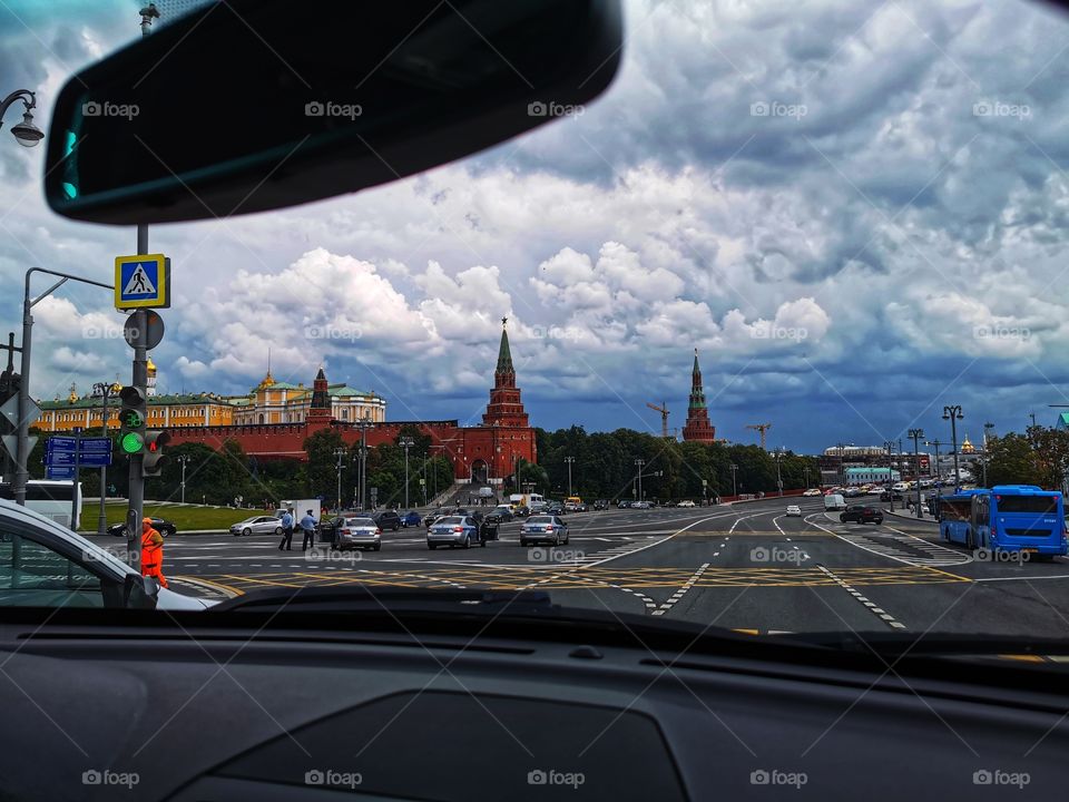 summer time City moscow center town day sky moody road way view window car building mirror outdoor outside