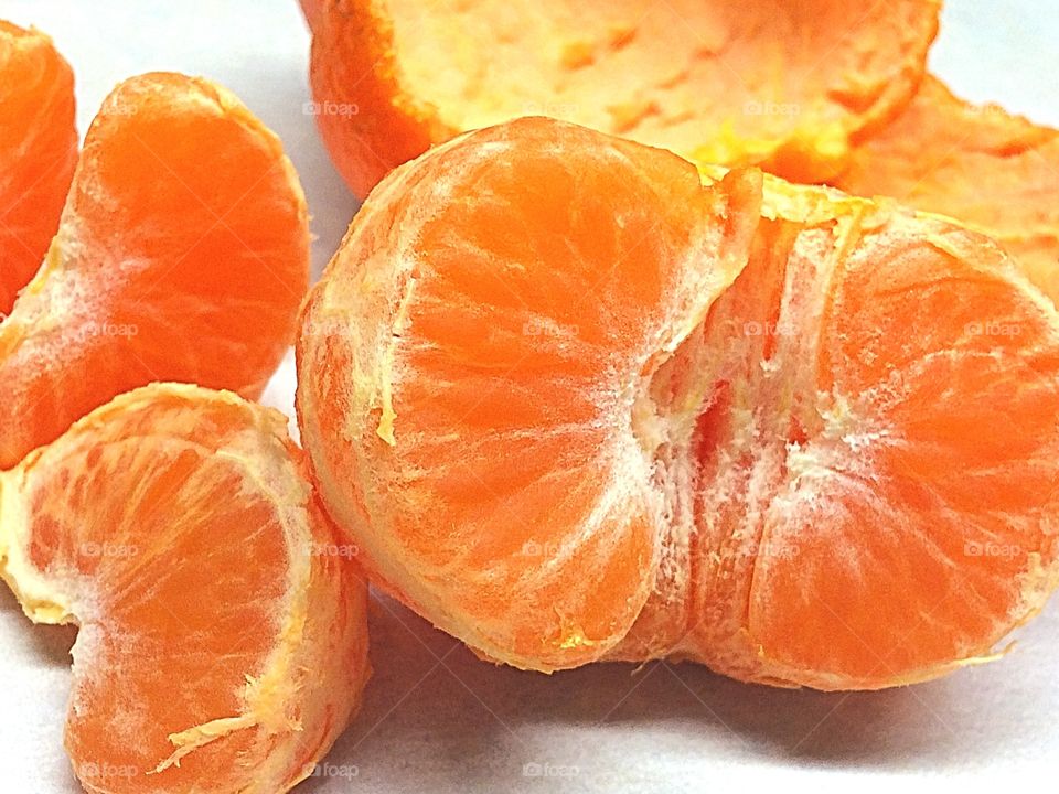 Peeled mandarin macro