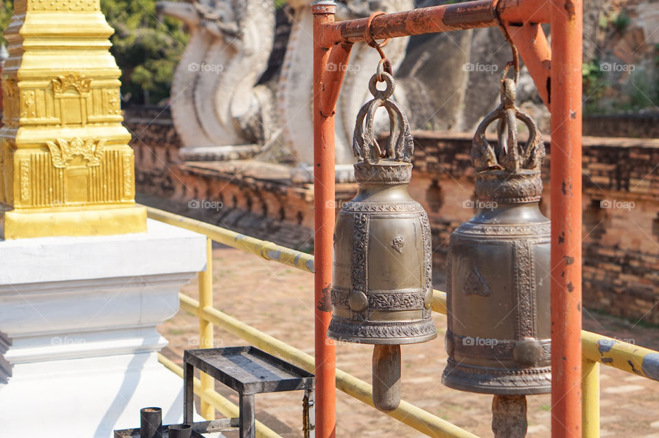 bronze bell in Buddhist temple in Thailand
