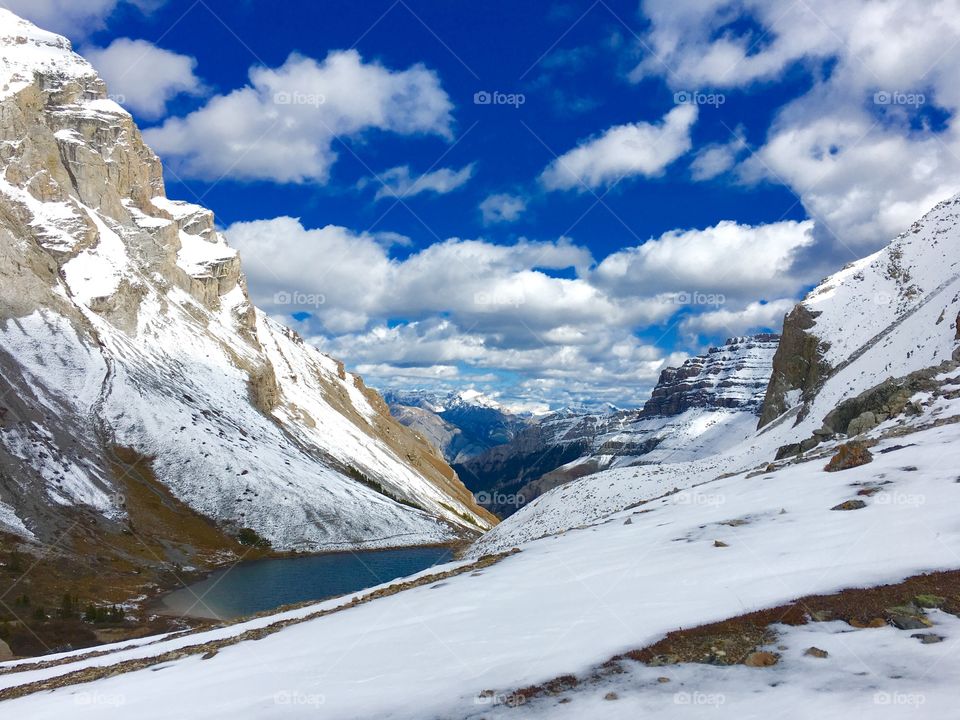 Idyllic lake with snowy mountain