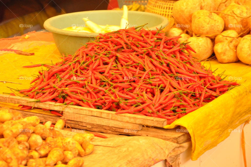 chilli peppers on market