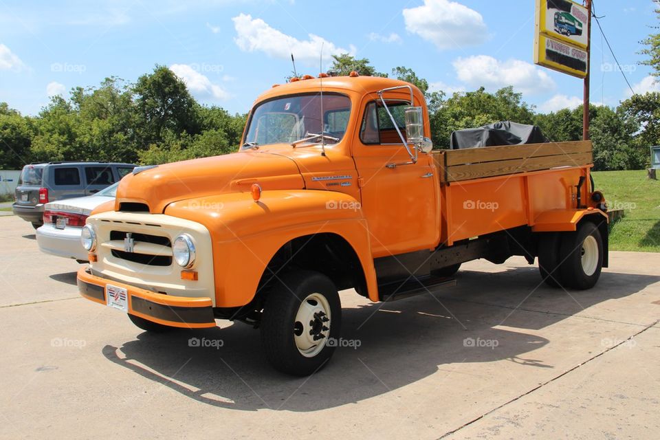 Orange pickup truck