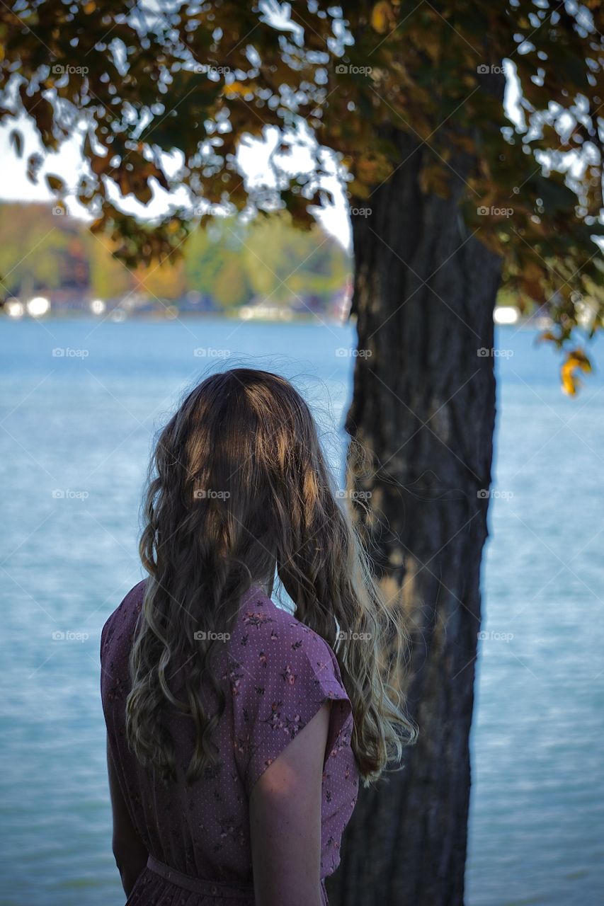 Looking at the lake. 