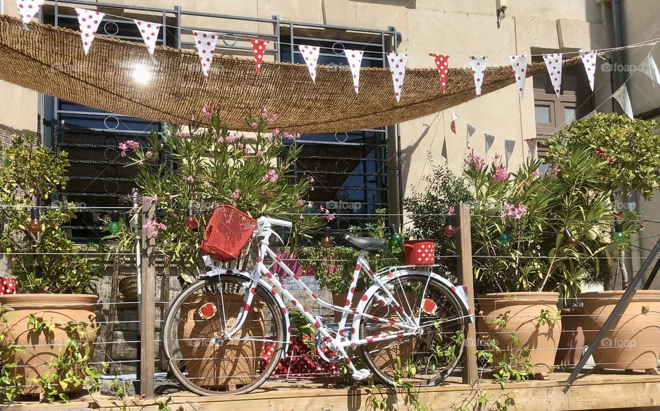 Colourful bicycle on the terrace 