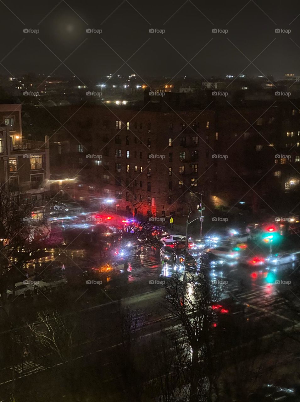 Traffic accident on a rainy night