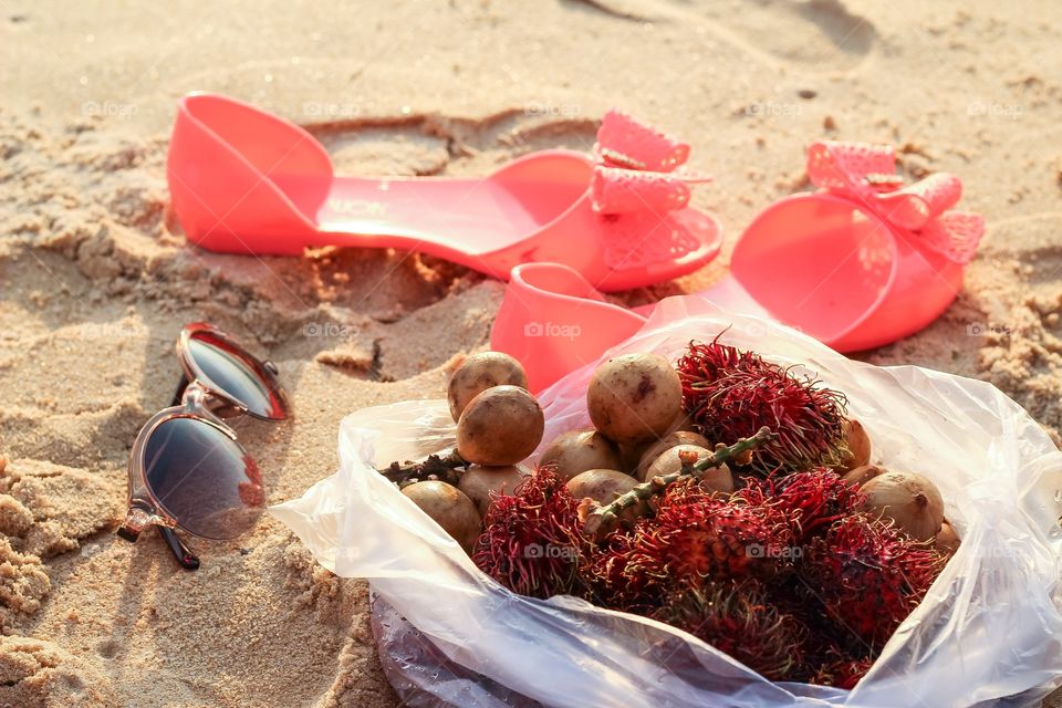 Exotic fruits on the beach of Thailand 