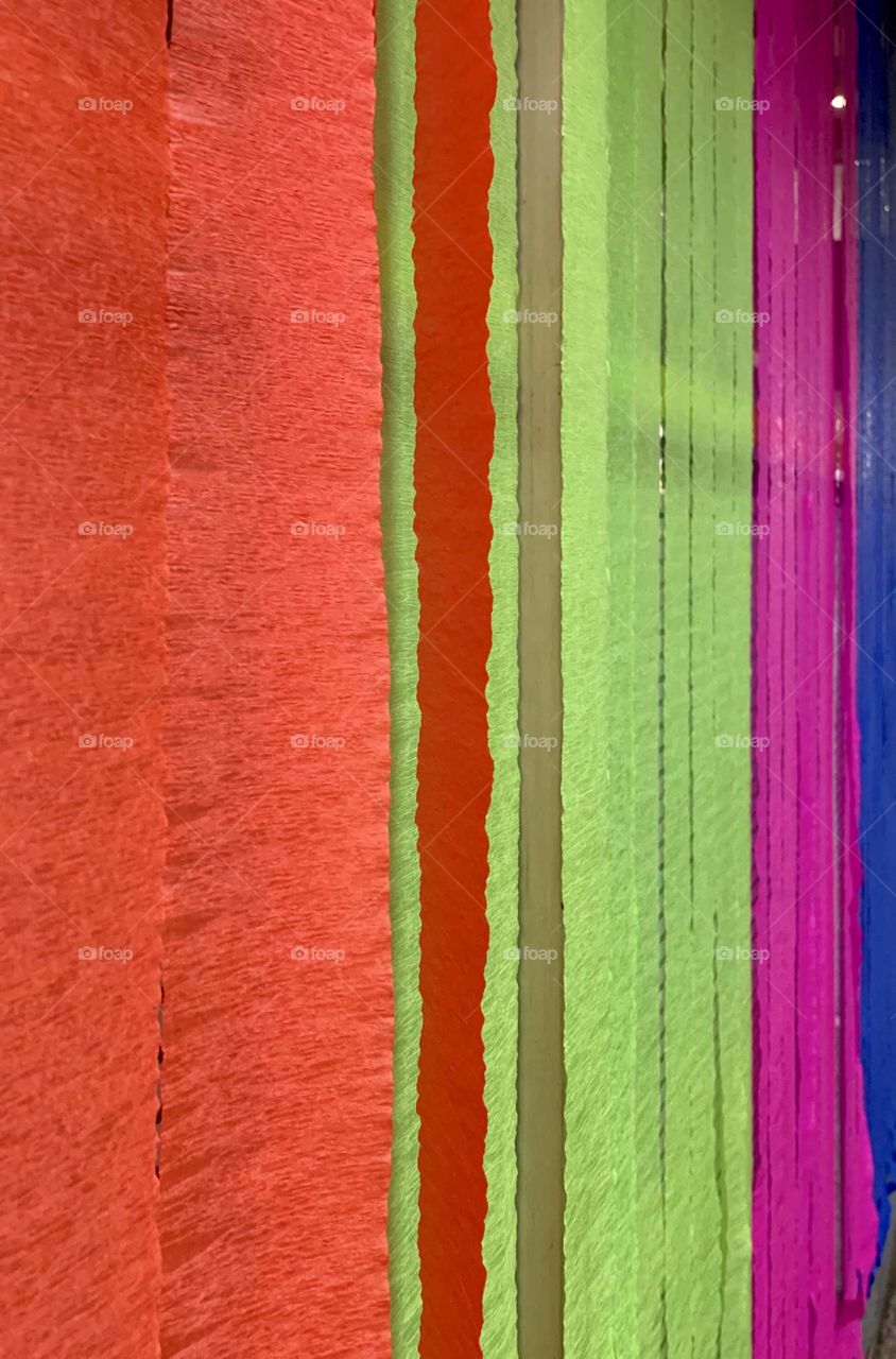 Colorful crepe paper curtain